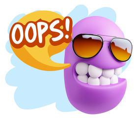 3d Rendering Smile Character Emoticon Expression saying Oops wit