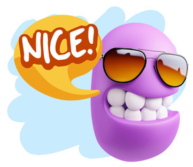 3d Rendering Smile Character Emoticon Expression saying Nice wit
