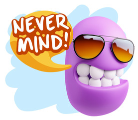 3d Rendering Smile Character Emoticon Expression saying Never Mi