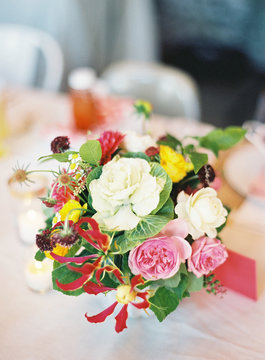 Small flower arrangement on table 