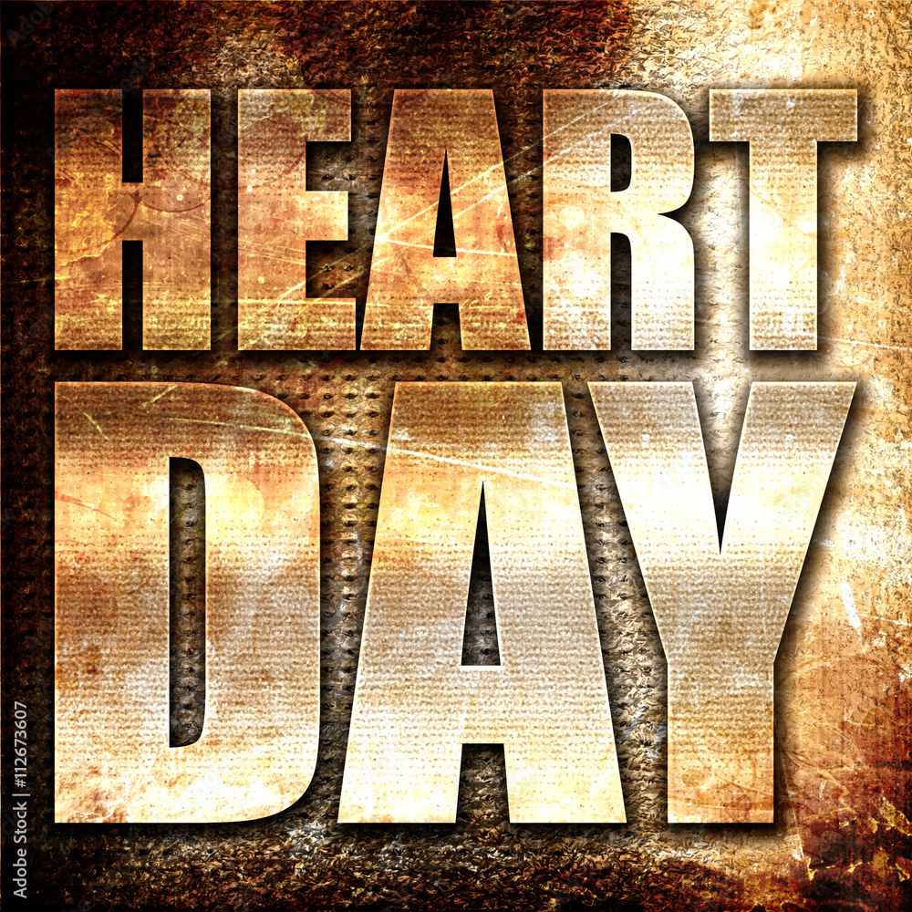 Poster heart day, 3d rendering, metal text on rust background