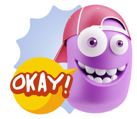 3d Illustration Laughing Character Emoji Expression saying Okay