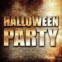 halloween party, 3D rendering, metal text on rust background