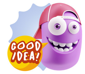 3d Rendering Smile Character Emoticon Expression saying Good Ide