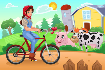 Girl Biking in a Farm