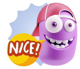 3d Rendering Smile Character Emoticon Expression saying Nice wit