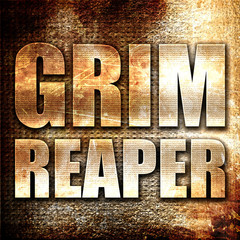 grim reaper, 3D rendering, metal text on rust background