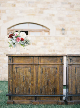 Wedding Bouquet on Wooden Dresser