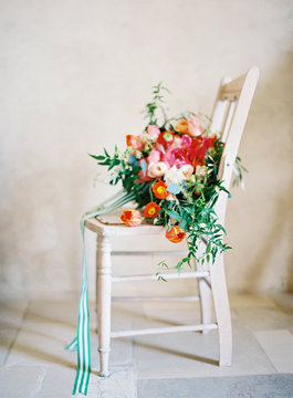 Wedding Bouquet on White Chair
