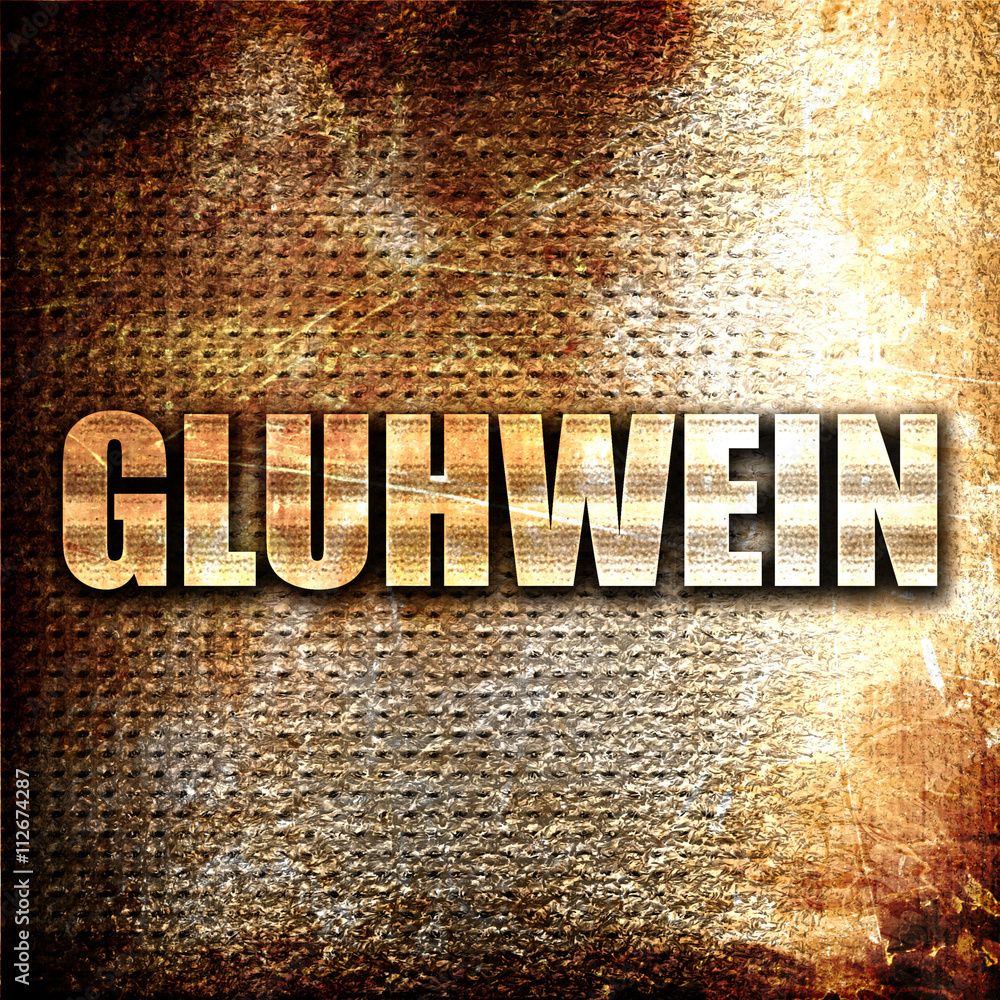 Poster gluhwein, 3d rendering, metal text on rust background