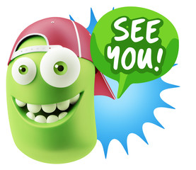 3d Rendering Smile Character Emoticon Expression saying See You
