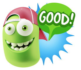 3d Illustration Laughing Character Emoji Expression saying Good