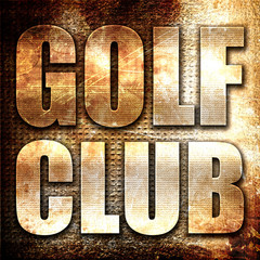 golf club, 3D rendering, metal text on rust background