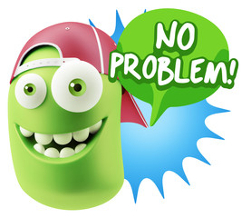 3d Rendering Smile Character Emoticon Expression saying No Probl