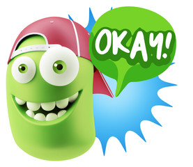 3d Illustration Laughing Character Emoji Expression saying Okay