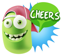 3d Rendering Smile Character Emoticon Expression saying Cheers w