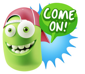 3d Illustration Laughing Character Emoji Expression saying Come