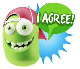 3d Illustration Laughing Character Emoji Expression saying I Agr