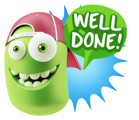 3d Rendering Smile Character Emoticon Expression saying Well Don