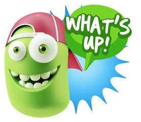 3d Rendering Smile Character Emoticon Expression saying What'S U