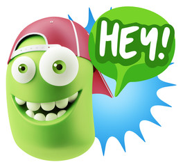 3d Illustration Laughing Character Emoji Expression saying Hey w