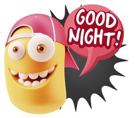 Obraz premium 3d Rendering Smile Character Emoticon Expression saying Good Nig