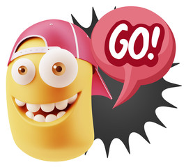 3d Rendering Smile Character Emoticon Expression saying Go with