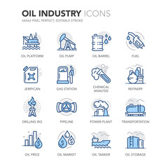 Fototapeta premium Blue Line Oil Industry Icons