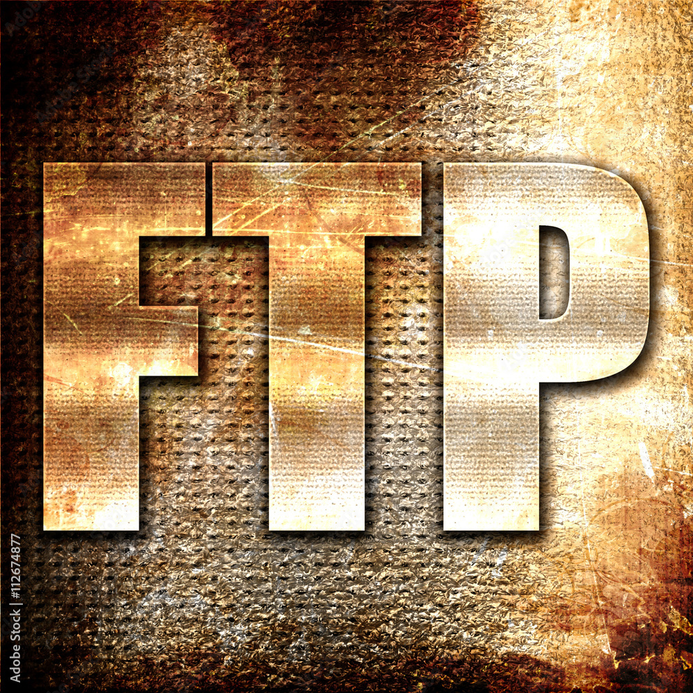Poster ftp, 3d rendering, metal text on rust background