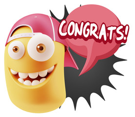 3d Rendering Smile Character Emoticon Expression saying Congrats