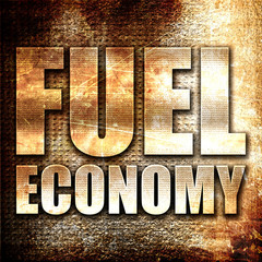 fuel economy, 3D rendering, metal text on rust background