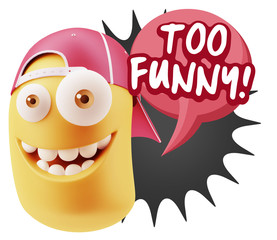 3d Rendering Smile Character Emoticon Expression saying Very Fun