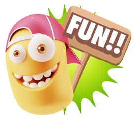 3d Illustration Laughing Character Emoji Expression saying Fun w