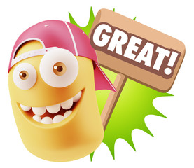 3d Illustration Laughing Character Emoji Expression saying Great