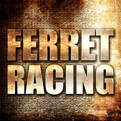 ferret racing, 3D rendering, metal text on rust background
