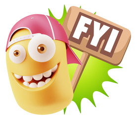 3d Illustration Laughing Character Emoji Expression saying FYI w