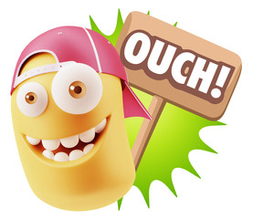 3d Illustration Laughing Character Emoji Expression saying Ouch