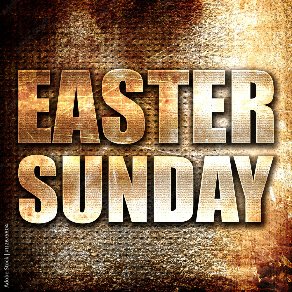 Poster easter sunday, 3d rendering, metal text on rust background