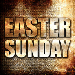 easter sunday, 3D rendering, metal text on rust background