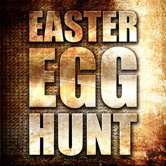 easter egg hunt, 3D rendering, metal text on rust background