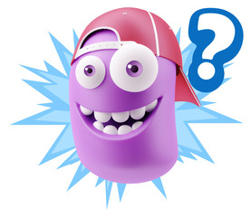 3d Illustration Laughing Character Emoji Expression saying ? wit