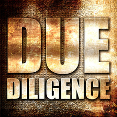 due diligence, 3D rendering, metal text on rust background