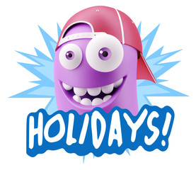 3d Rendering Smile Character Emoticon Expression saying Holidays