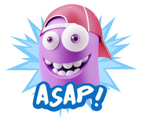3d Illustration Laughing Character Emoji Expression saying Asap