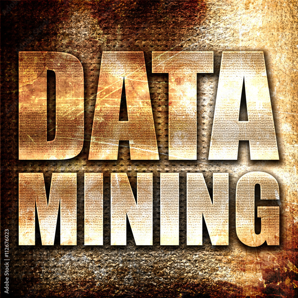 Poster data mining, 3d rendering, metal text on rust background