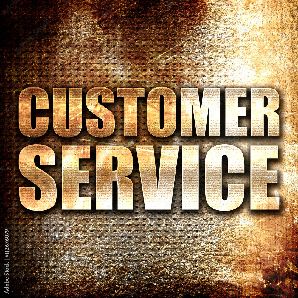 Poster customer service, 3d rendering, metal text on rust background