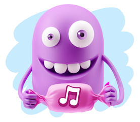 3d Rendering Smile Character Emoticon Expression saying Music No