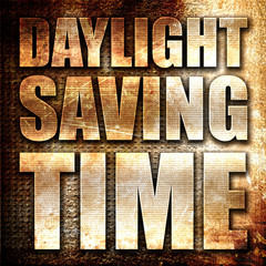 daylight saving time, 3D rendering, metal text on rust backgroun