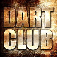 dart club, 3D rendering, metal text on rust background