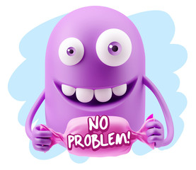 3d Rendering Smile Character Emoticon Expression saying No Probl